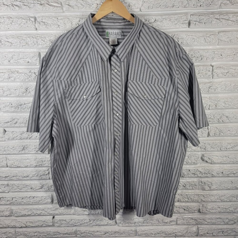 Haband Mens Shirt 3XL Western Short Sleeve Lightweight Gray Stripe STR148XE